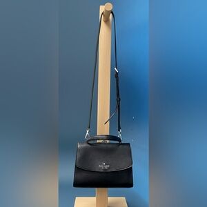 Kate Spade Staci Saffiano Leather Satchel Crossbody - Black with Silver Hardware